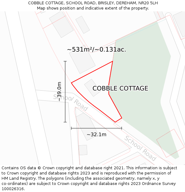 COBBLE COTTAGE, SCHOOL ROAD, BRISLEY, DEREHAM, NR20 5LH: Plot and title map