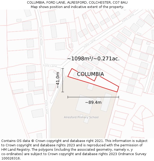 COLUMBIA, FORD LANE, ALRESFORD, COLCHESTER, CO7 8AU: Plot and title map