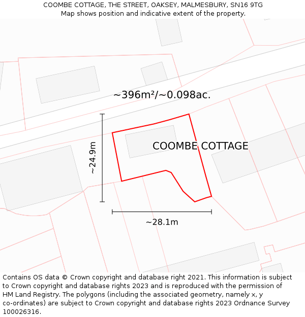 COOMBE COTTAGE, THE STREET, OAKSEY, MALMESBURY, SN16 9TG: Plot and title map