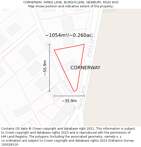 CORNERWAY, AYRES LANE, BURGHCLERE, NEWBURY, RG20 9HG: Plot and title map