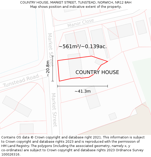 COUNTRY HOUSE, MARKET STREET, TUNSTEAD, NORWICH, NR12 8AH: Plot and title map