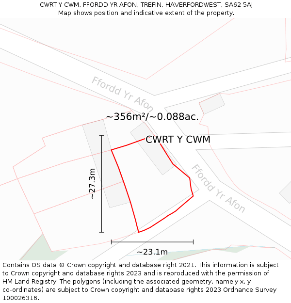 CWRT Y CWM, FFORDD YR AFON, TREFIN, HAVERFORDWEST, SA62 5AJ: Plot and title map