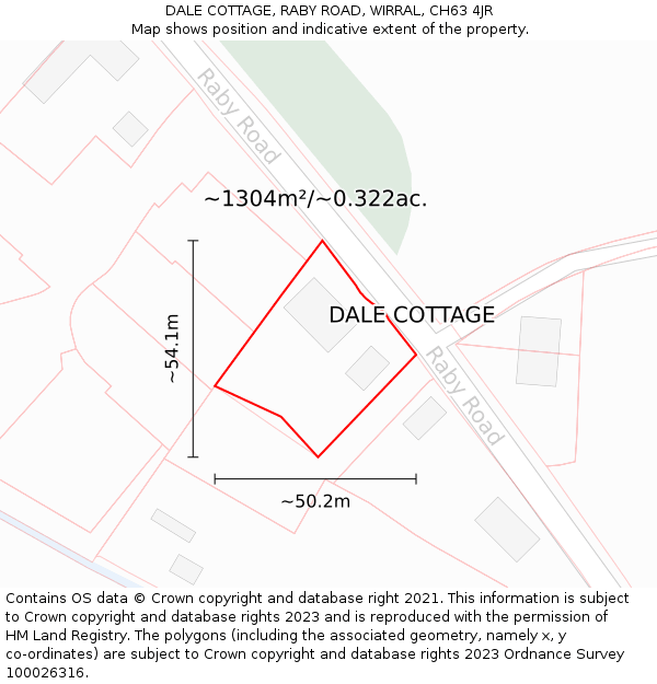 DALE COTTAGE, RABY ROAD, WIRRAL, CH63 4JR: Plot and title map