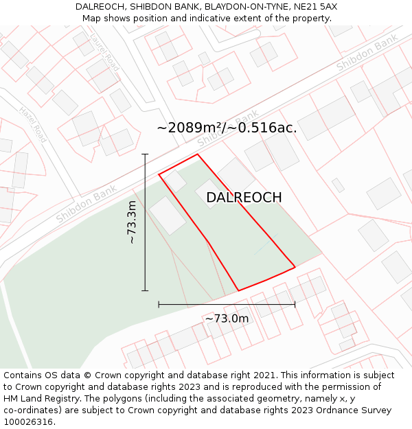 DALREOCH, SHIBDON BANK, BLAYDON-ON-TYNE, NE21 5AX: Plot and title map