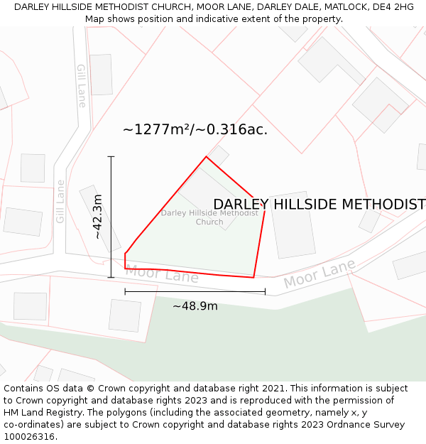 DARLEY HILLSIDE METHODIST CHURCH, MOOR LANE, DARLEY DALE, MATLOCK, DE4 2HG: Plot and title map