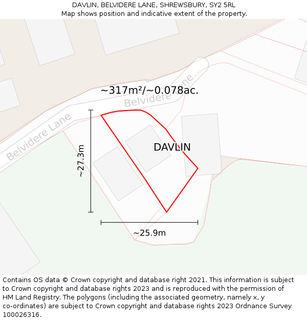 DAVLIN, BELVIDERE LANE, SHREWSBURY, SY2 5RL: Plot and title map