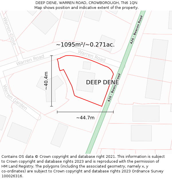 DEEP DENE, WARREN ROAD, CROWBOROUGH, TN6 1QN: Plot and title map