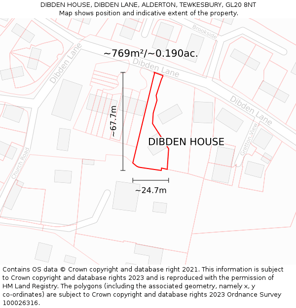 DIBDEN HOUSE, DIBDEN LANE, ALDERTON, TEWKESBURY, GL20 8NT: Plot and title map