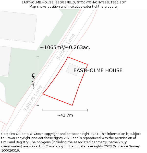 EASTHOLME HOUSE, SEDGEFIELD, STOCKTON-ON-TEES, TS21 3DY: Plot and title map