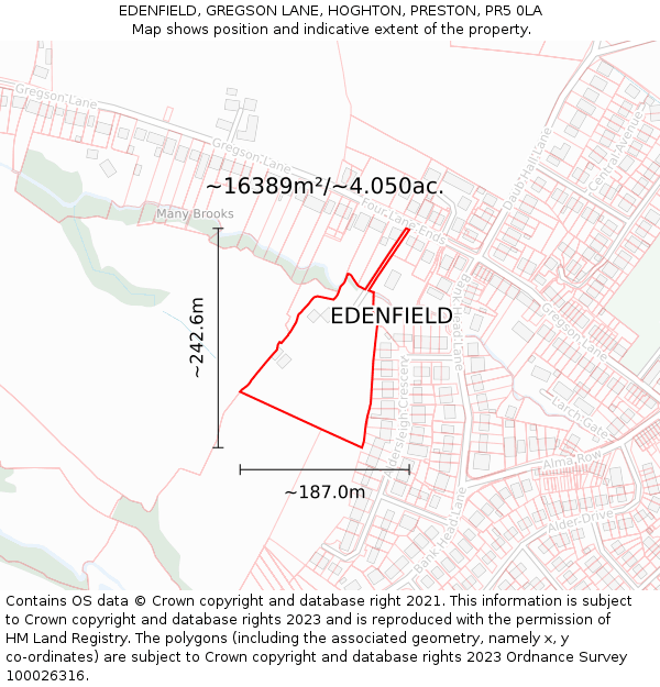 EDENFIELD, GREGSON LANE, HOGHTON, PRESTON, PR5 0LA: Plot and title map