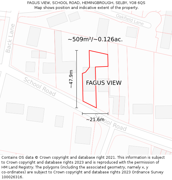 FAGUS VIEW, SCHOOL ROAD, HEMINGBROUGH, SELBY, YO8 6QS: Plot and title map