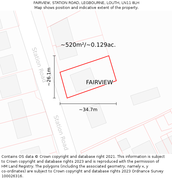 FAIRVIEW, STATION ROAD, LEGBOURNE, LOUTH, LN11 8LH: Plot and title map