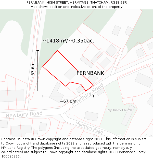 FERNBANK, HIGH STREET, HERMITAGE, THATCHAM, RG18 9SR: Plot and title map