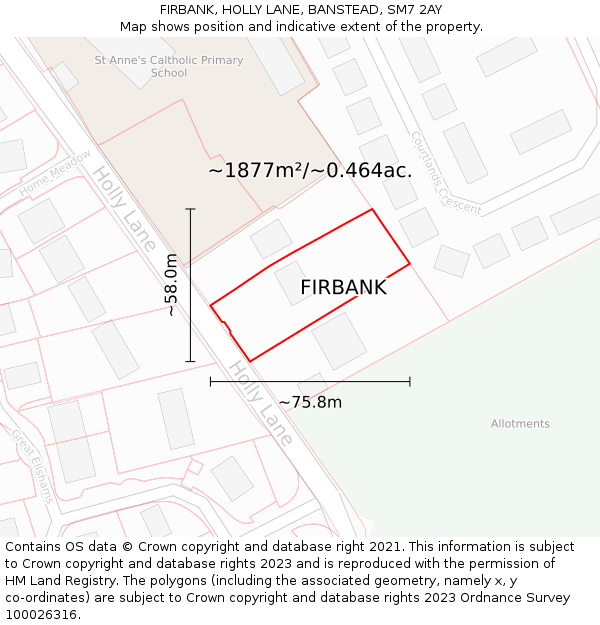 FIRBANK, HOLLY LANE, BANSTEAD, SM7 2AY: Plot and title map