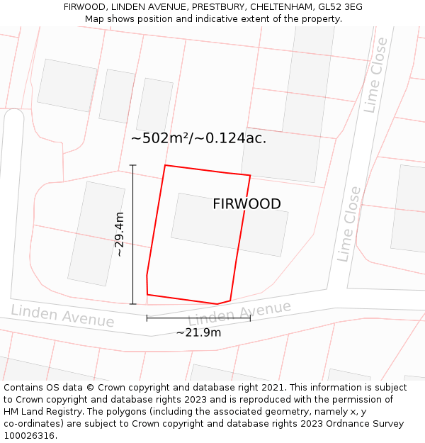 FIRWOOD, LINDEN AVENUE, PRESTBURY, CHELTENHAM, GL52 3EG: Plot and title map