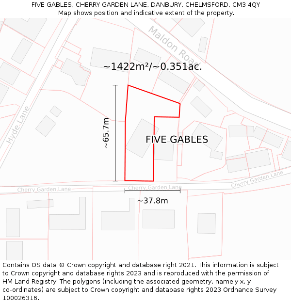 FIVE GABLES, CHERRY GARDEN LANE, DANBURY, CHELMSFORD, CM3 4QY: Plot and title map