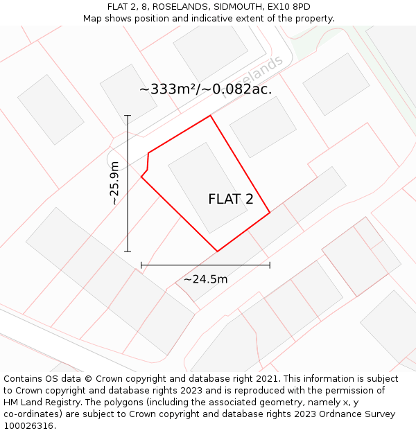 FLAT 2, 8, ROSELANDS, SIDMOUTH, EX10 8PD: Plot and title map