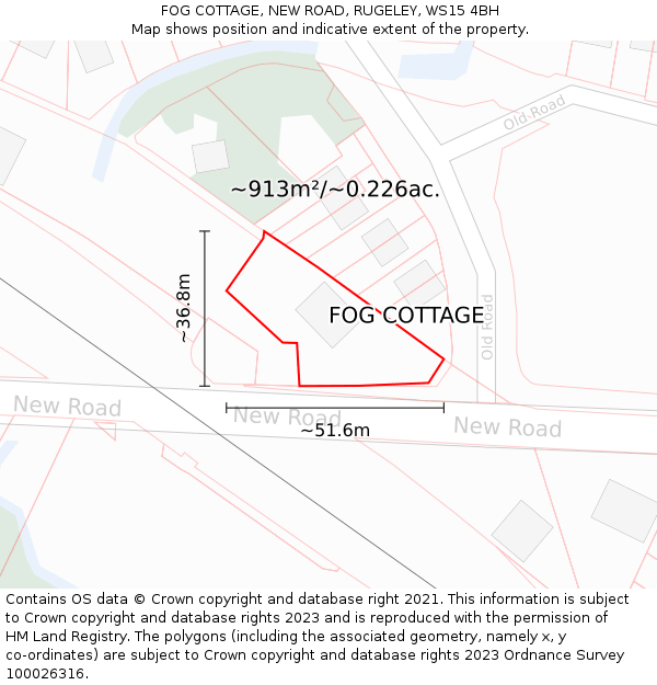 FOG COTTAGE, NEW ROAD, RUGELEY, WS15 4BH: Plot and title map