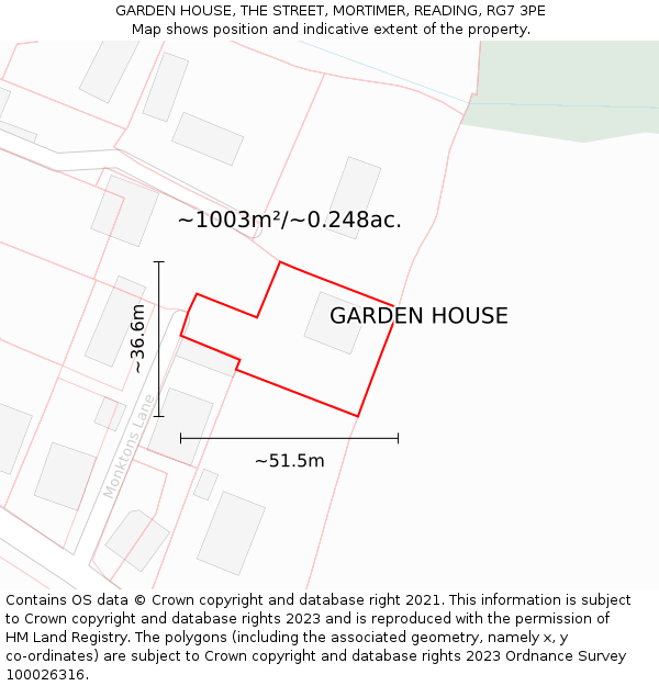 GARDEN HOUSE, THE STREET, MORTIMER, READING, RG7 3PE: Plot and title map