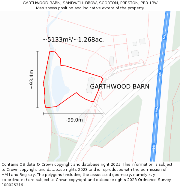 GARTHWOOD BARN, SANDWELL BROW, SCORTON, PRESTON, PR3 1BW: Plot and title map