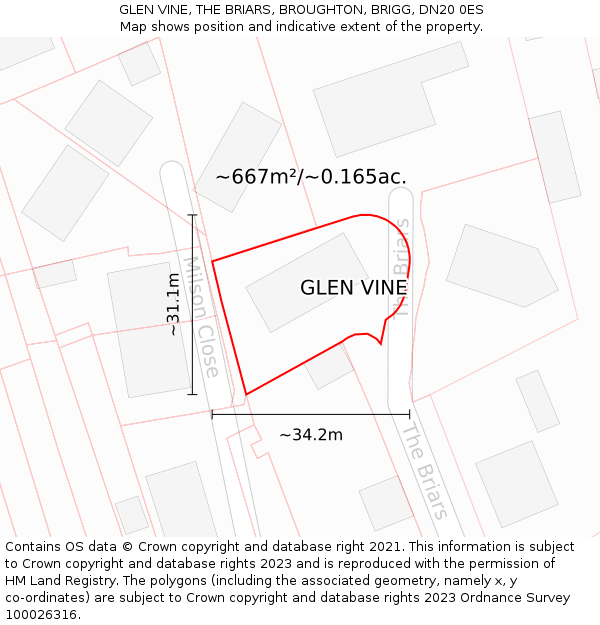 GLEN VINE, THE BRIARS, BROUGHTON, BRIGG, DN20 0ES: Plot and title map