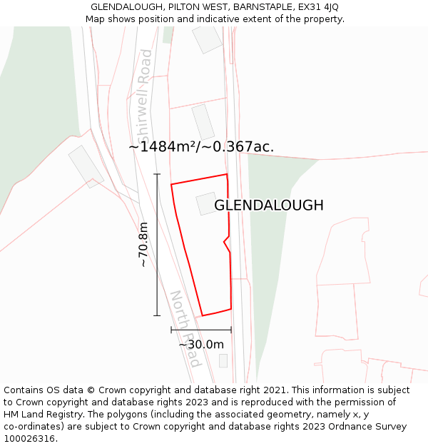 GLENDALOUGH, PILTON WEST, BARNSTAPLE, EX31 4JQ: Plot and title map