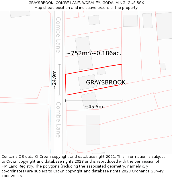 GRAYSBROOK, COMBE LANE, WORMLEY, GODALMING, GU8 5SX: Plot and title map