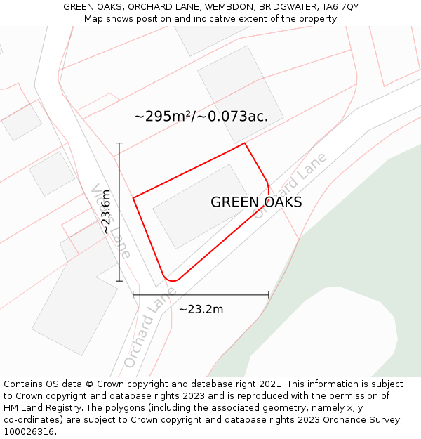 GREEN OAKS, ORCHARD LANE, WEMBDON, BRIDGWATER, TA6 7QY: Plot and title map