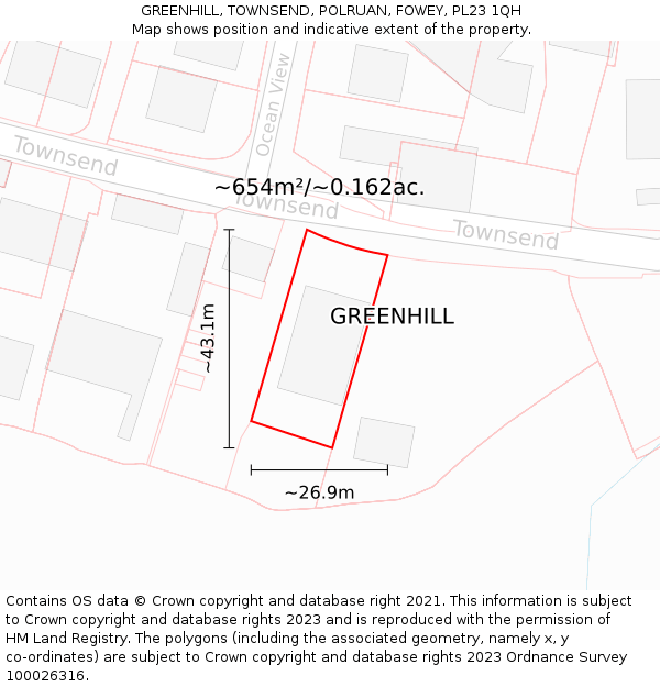 GREENHILL, TOWNSEND, POLRUAN, FOWEY, PL23 1QH: Plot and title map