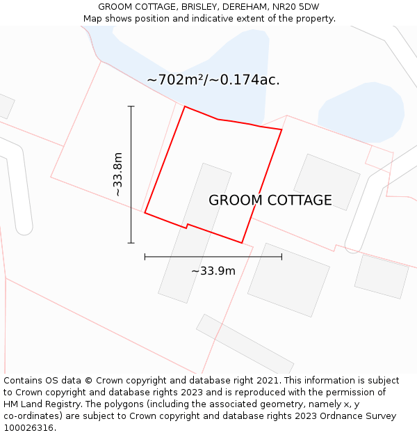 GROOM COTTAGE, BRISLEY, DEREHAM, NR20 5DW: Plot and title map