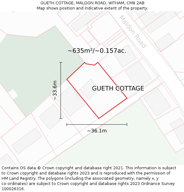 GUETH COTTAGE, MALDON ROAD, WITHAM, CM8 2AB: Plot and title map