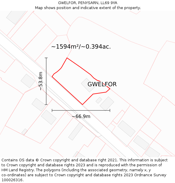 GWELFOR, PENYSARN, LL69 9YA: Plot and title map