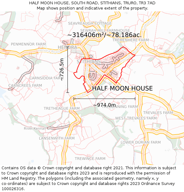 HALF MOON HOUSE, SOUTH ROAD, STITHIANS, TRURO, TR3 7AD: Plot and title map