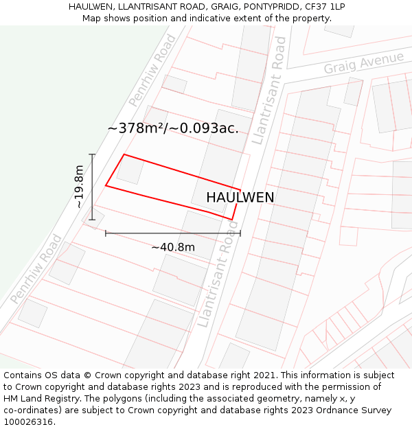 HAULWEN, LLANTRISANT ROAD, GRAIG, PONTYPRIDD, CF37 1LP: Plot and title map