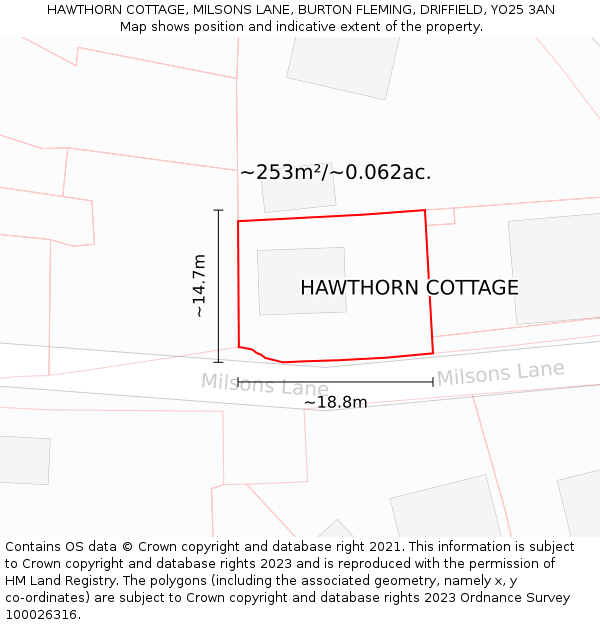 HAWTHORN COTTAGE, MILSONS LANE, BURTON FLEMING, DRIFFIELD, YO25 3AN: Plot and title map