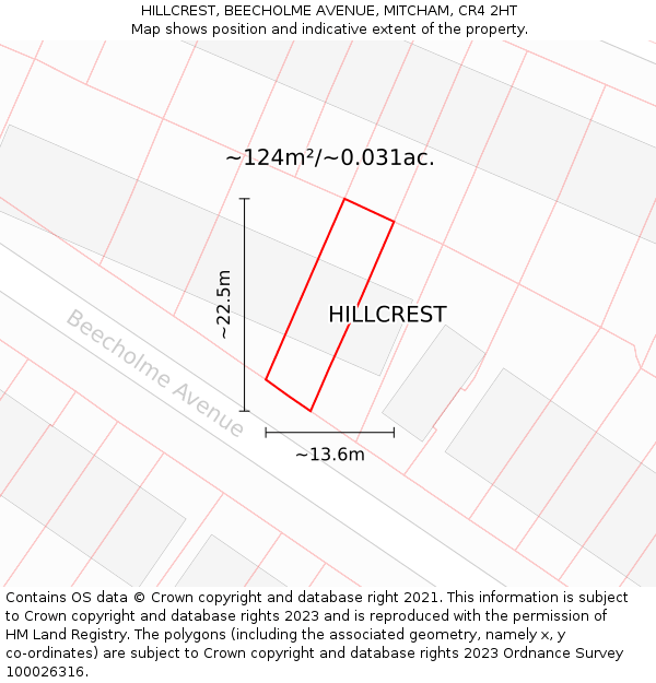 HILLCREST, BEECHOLME AVENUE, MITCHAM, CR4 2HT: Plot and title map