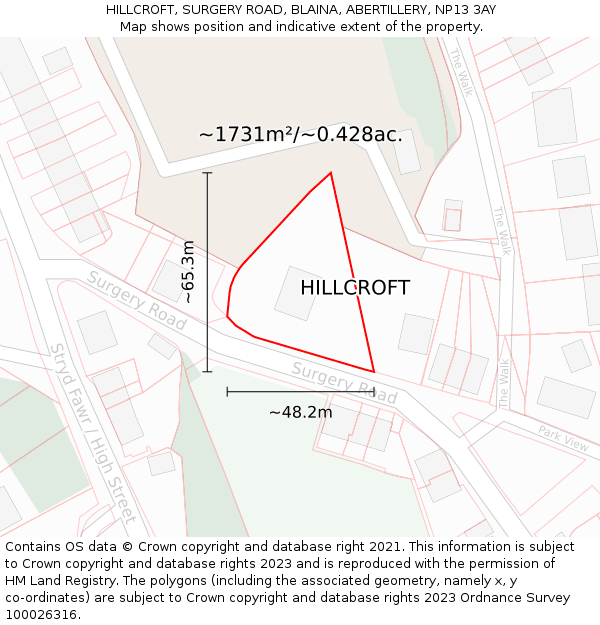 HILLCROFT, SURGERY ROAD, BLAINA, ABERTILLERY, NP13 3AY: Plot and title map