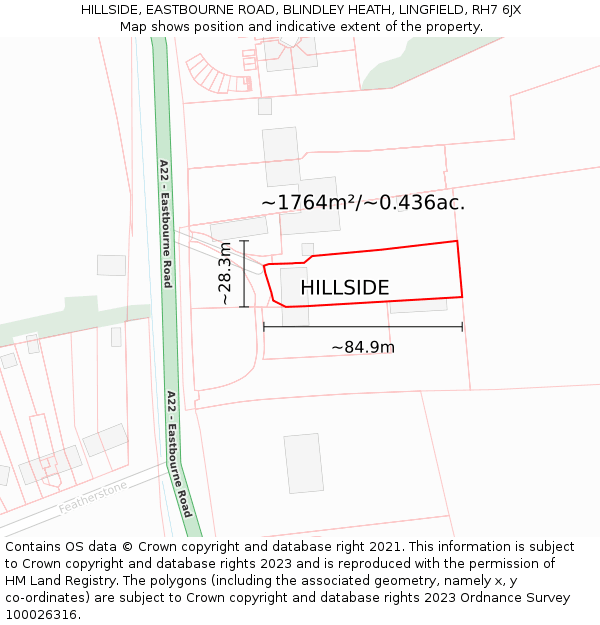 HILLSIDE, EASTBOURNE ROAD, BLINDLEY HEATH, LINGFIELD, RH7 6JX: Plot and title map