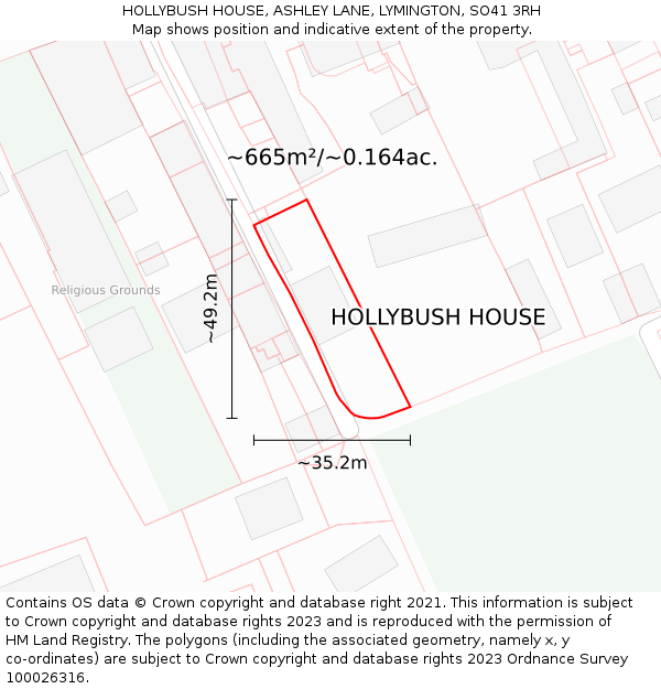 HOLLYBUSH HOUSE, ASHLEY LANE, LYMINGTON, SO41 3RH: Plot and title map