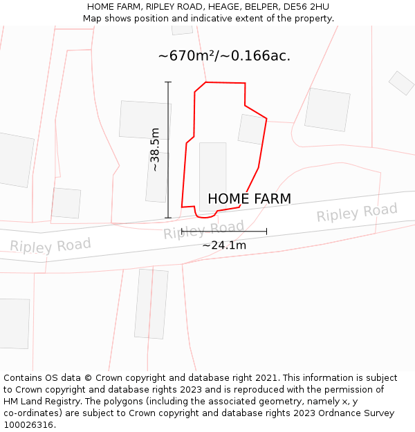 HOME FARM, RIPLEY ROAD, HEAGE, BELPER, DE56 2HU: Plot and title map