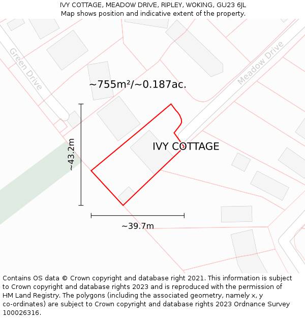 IVY COTTAGE, MEADOW DRIVE, RIPLEY, WOKING, GU23 6JL: Plot and title map