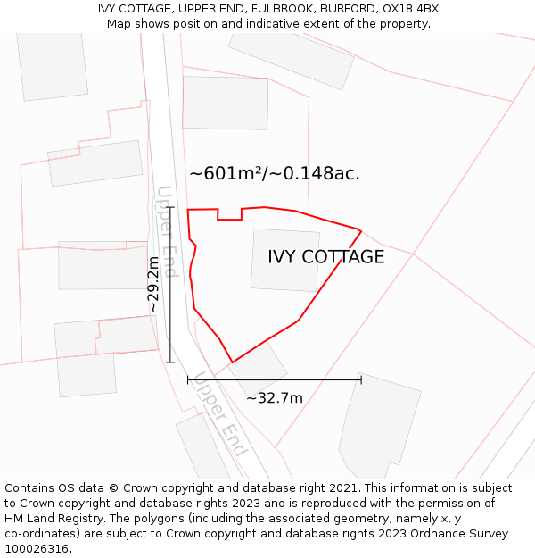 IVY COTTAGE, UPPER END, FULBROOK, BURFORD, OX18 4BX: Plot and title map