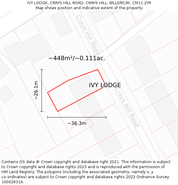 IVY LODGE, CRAYS HILL ROAD, CRAYS HILL, BILLERICAY, CM11 2YR: Plot and title map