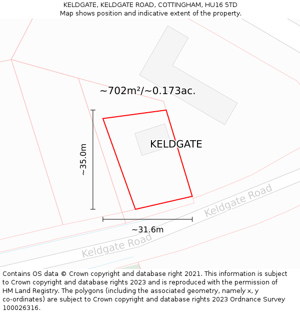 KELDGATE, KELDGATE ROAD, COTTINGHAM, HU16 5TD: Plot and title map