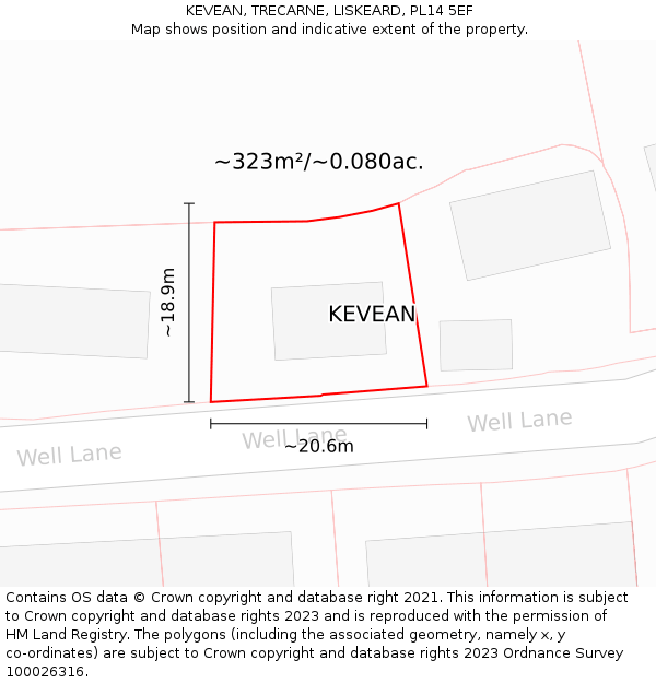 KEVEAN, TRECARNE, LISKEARD, PL14 5EF: Plot and title map