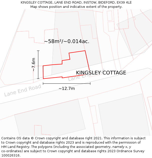 KINGSLEY COTTAGE, LANE END ROAD, INSTOW, BIDEFORD, EX39 4LE: Plot and title map