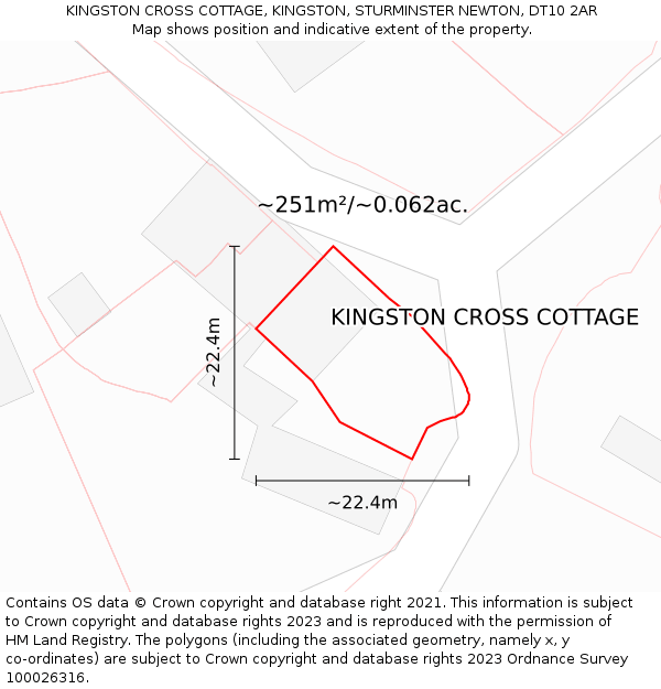 KINGSTON CROSS COTTAGE, KINGSTON, STURMINSTER NEWTON, DT10 2AR: Plot and title map