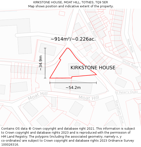 KIRKSTONE HOUSE, MOAT HILL, TOTNES, TQ9 5ER: Plot and title map