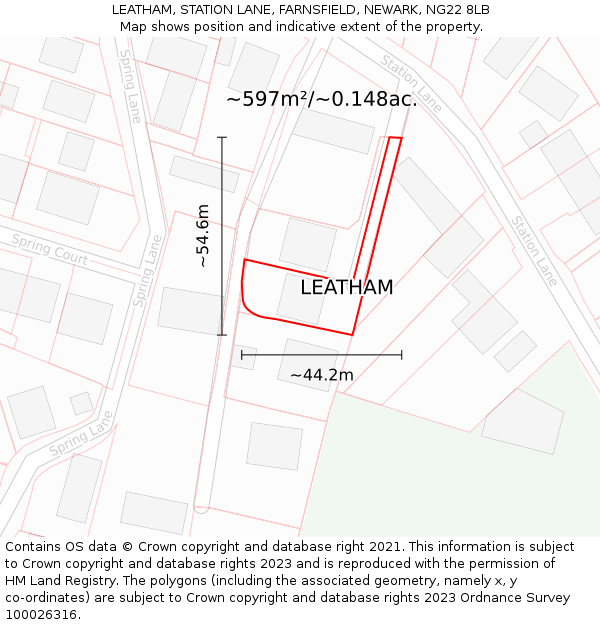 LEATHAM, STATION LANE, FARNSFIELD, NEWARK, NG22 8LB: Plot and title map