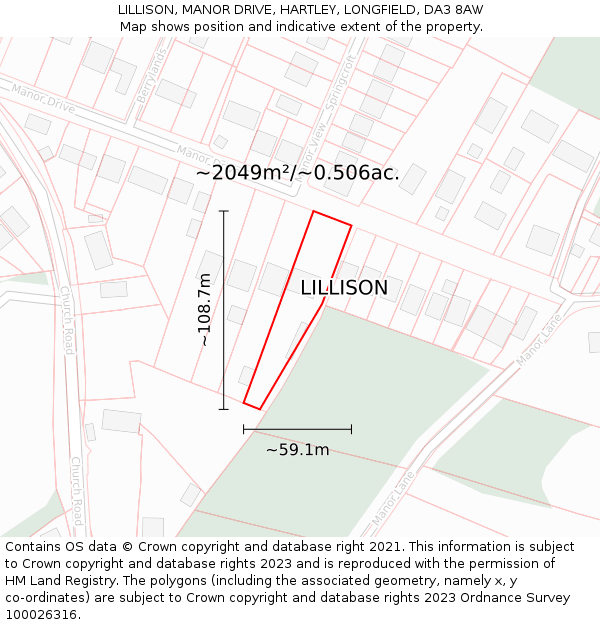 LILLISON, MANOR DRIVE, HARTLEY, LONGFIELD, DA3 8AW: Plot and title map